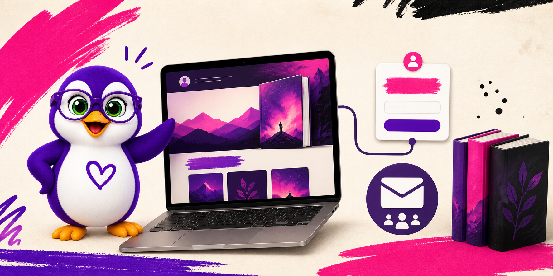 Author website connected to an email list with the Vibe Coding Authors penguin